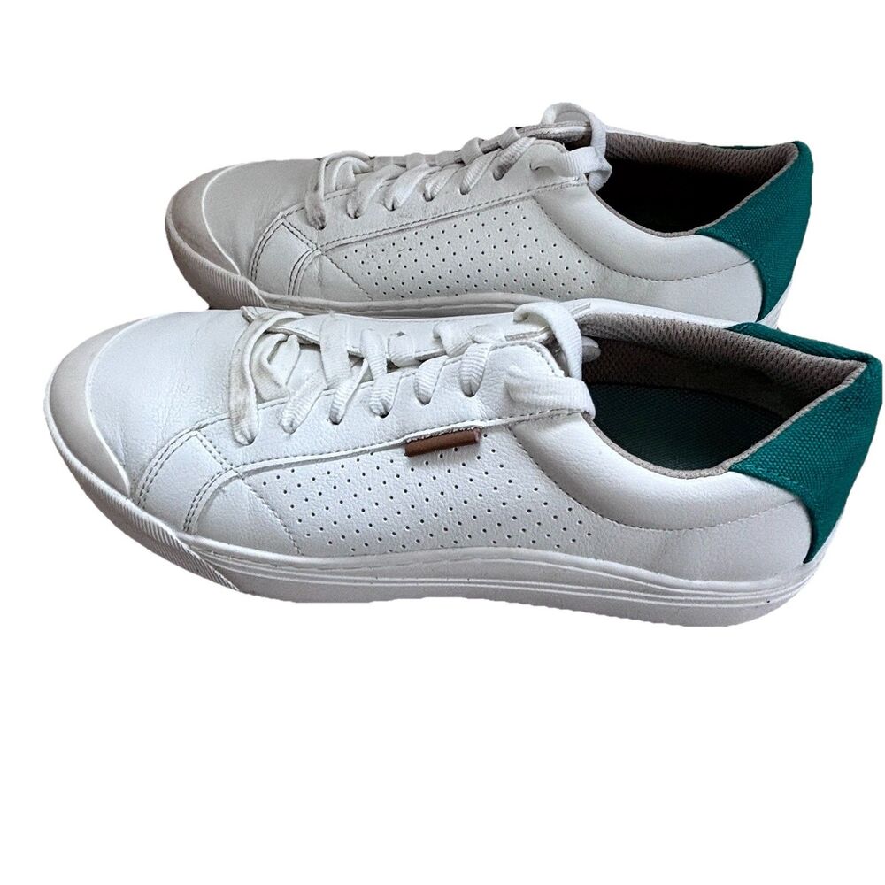 Dr. Scholl's Women's Size 8.5 M White Sneakers Teal Heel Lace Up Comfort Walking
